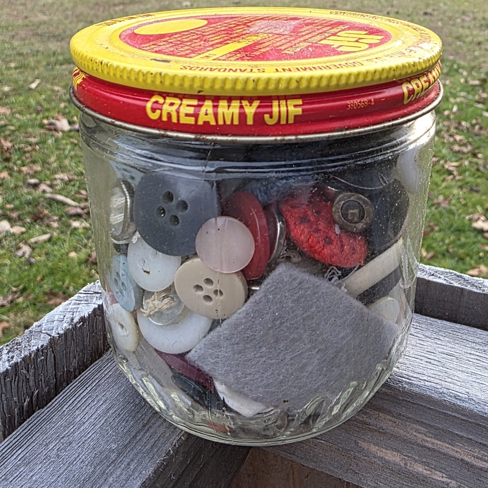 Jar of Assorted Buttons and Sewing Items